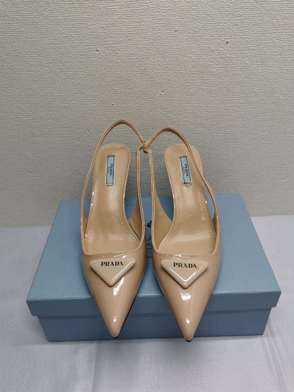 Prada Brushed Leather Slingback Pumps Beige Pink 1I901M055F0236F075