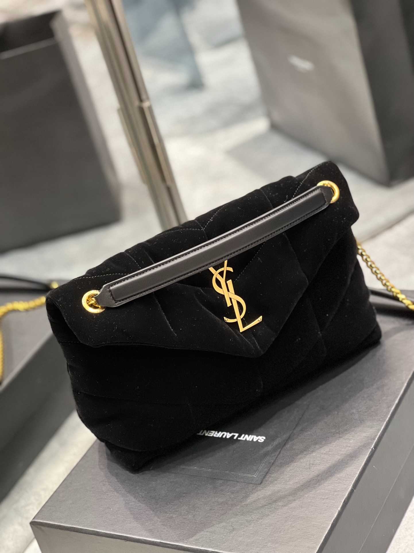 Saint Laurent Lou Puffer Toy Bag In Quilted Black