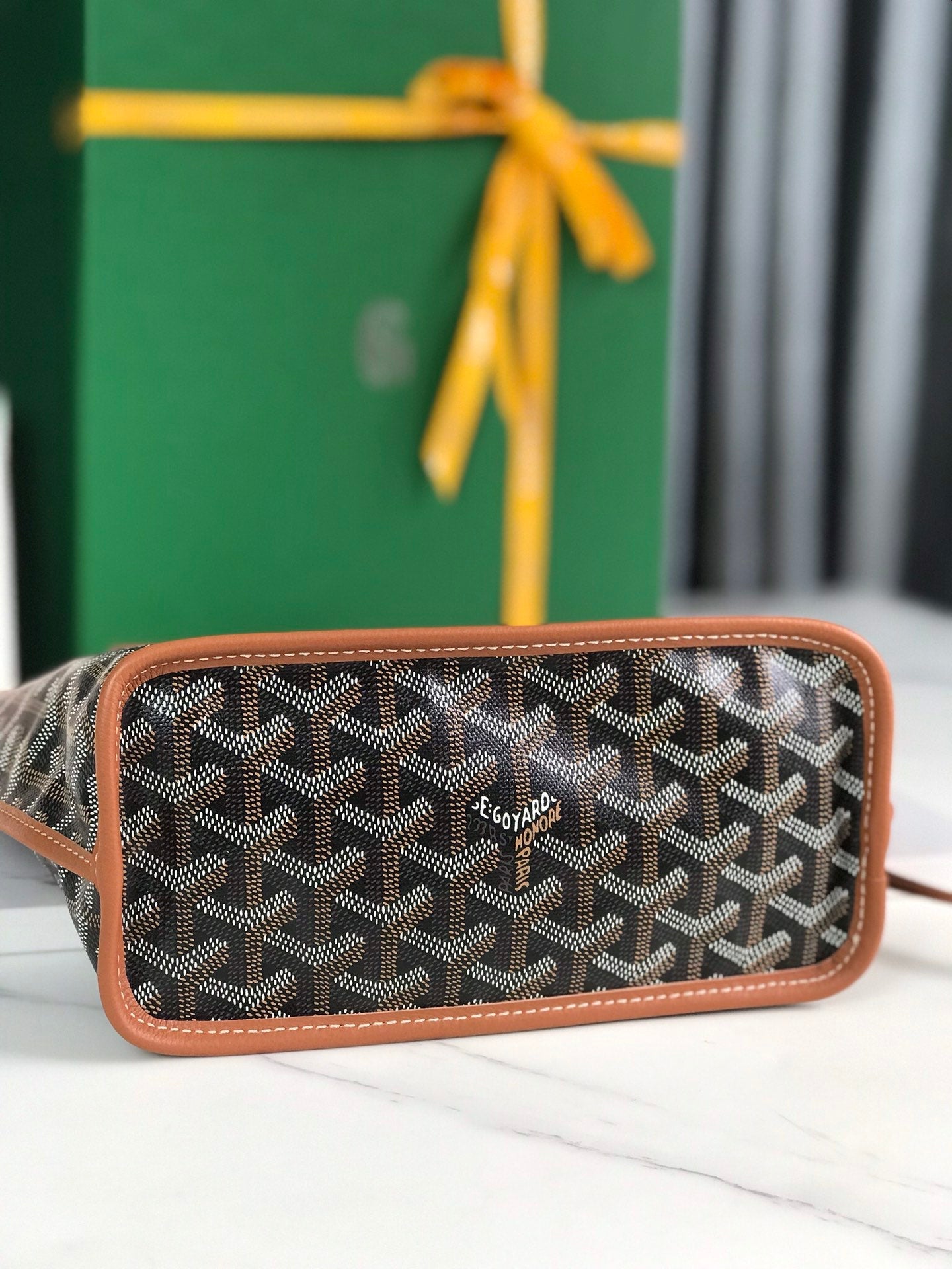 Goyard Anjou Mini Bag 20 Cm Tan Calfskin And Black Goyardine Canvas