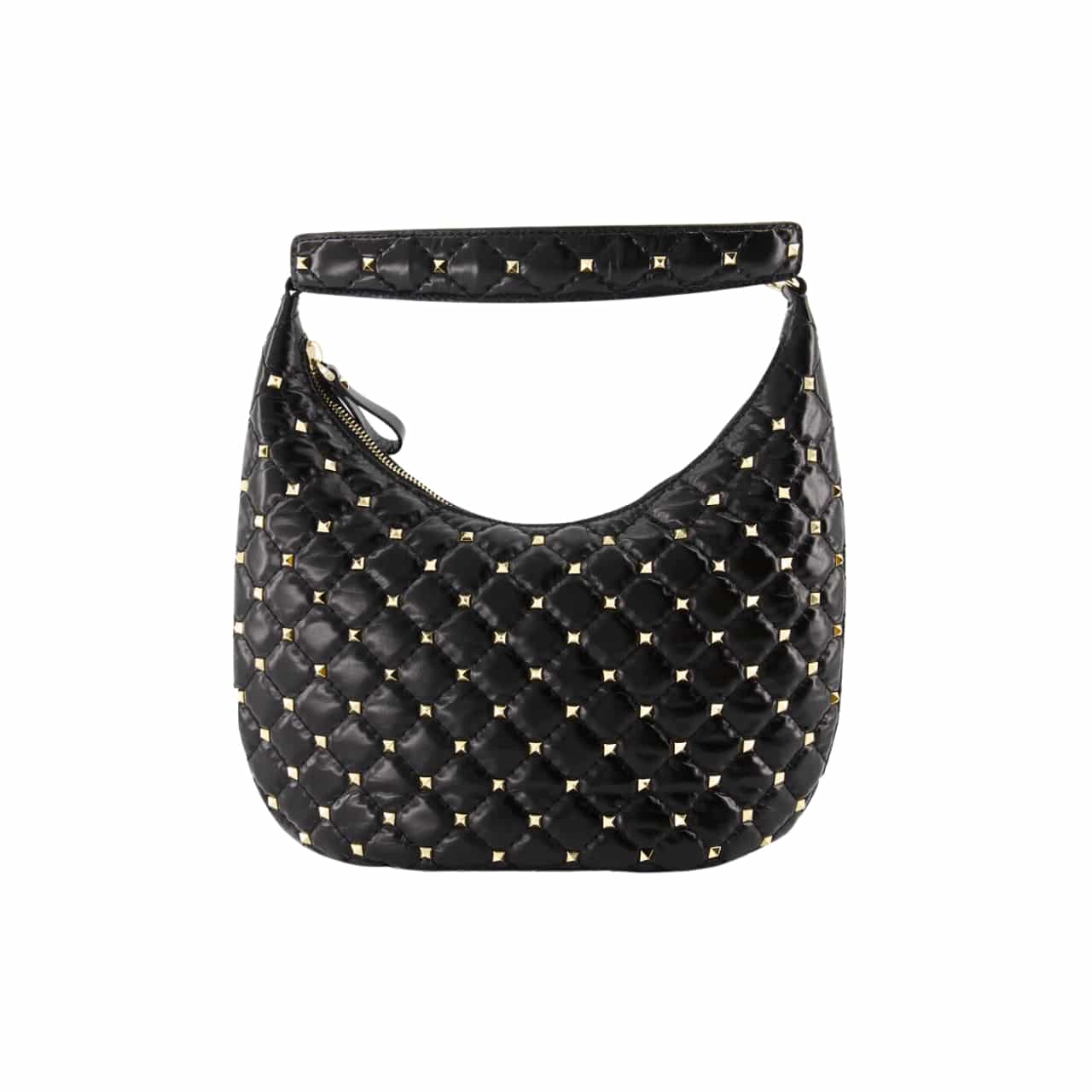 Valentino Rockstud Spike Leather Hobo Bag Black 28Cm 3W2B0M32Was