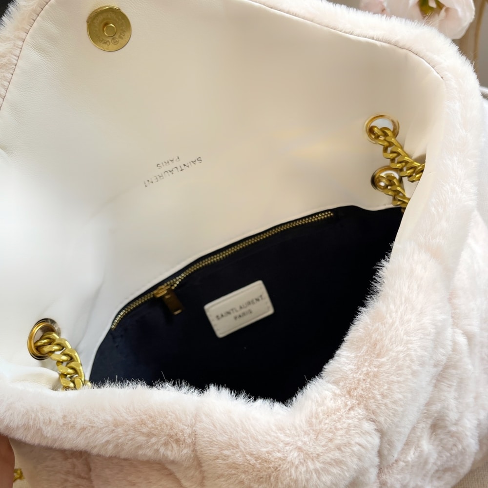 Saint Laurent Puffer Bag In Shearling White 28Cm