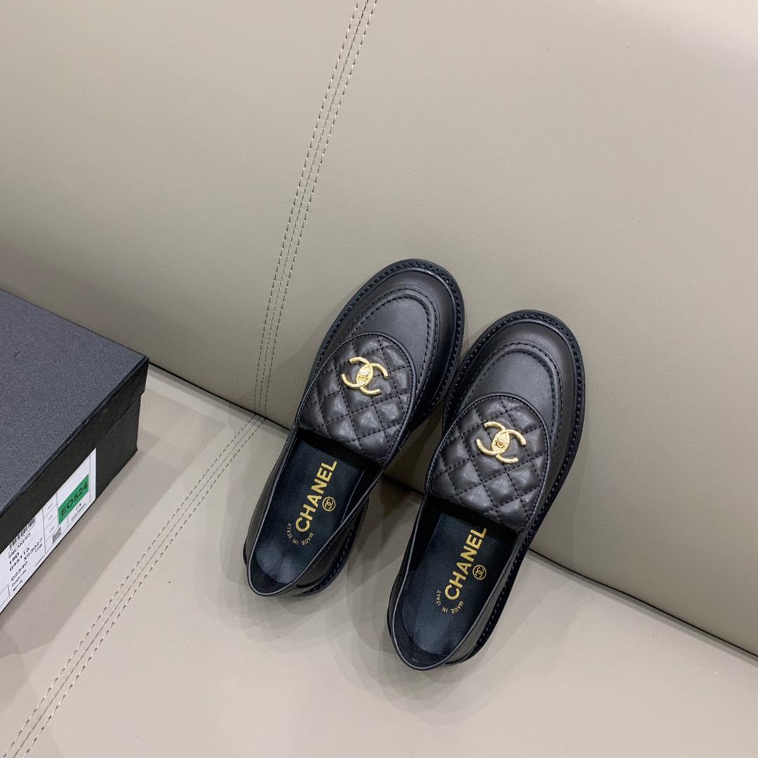 Chanel Quilted Leather Loafers Black with Gold CC Logo