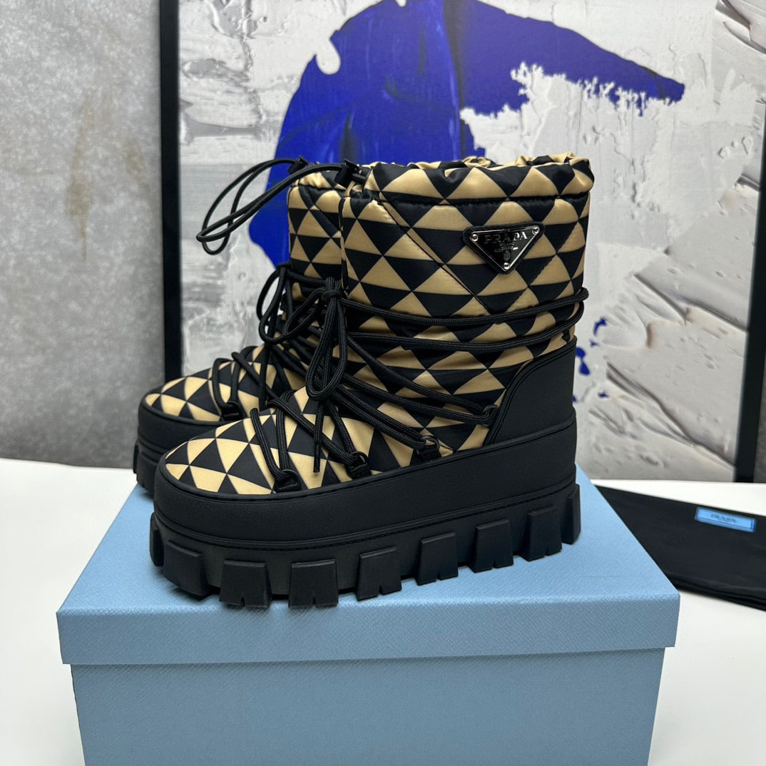 Prada Nylon Gabardine Apr?S Ski Booties Black Beige