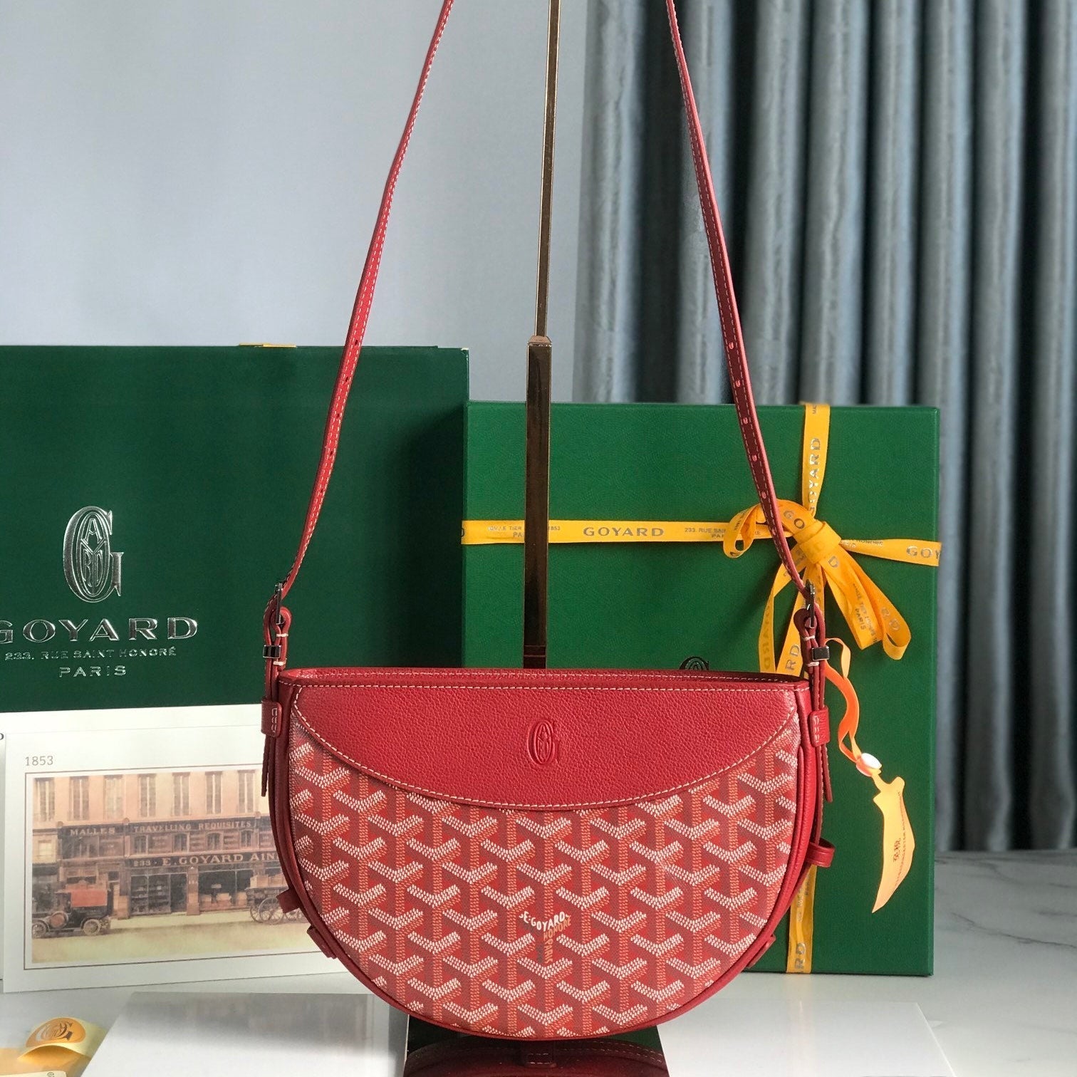 Goyard Hirondelle Bag 25 Cm Classic Red Lambskin And Goyardine Canvas