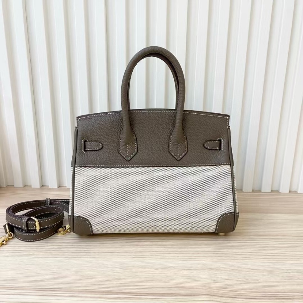 Hermes Birkin 25 Two Tone Toile Canvas Gold Hardware Grey 25Cm