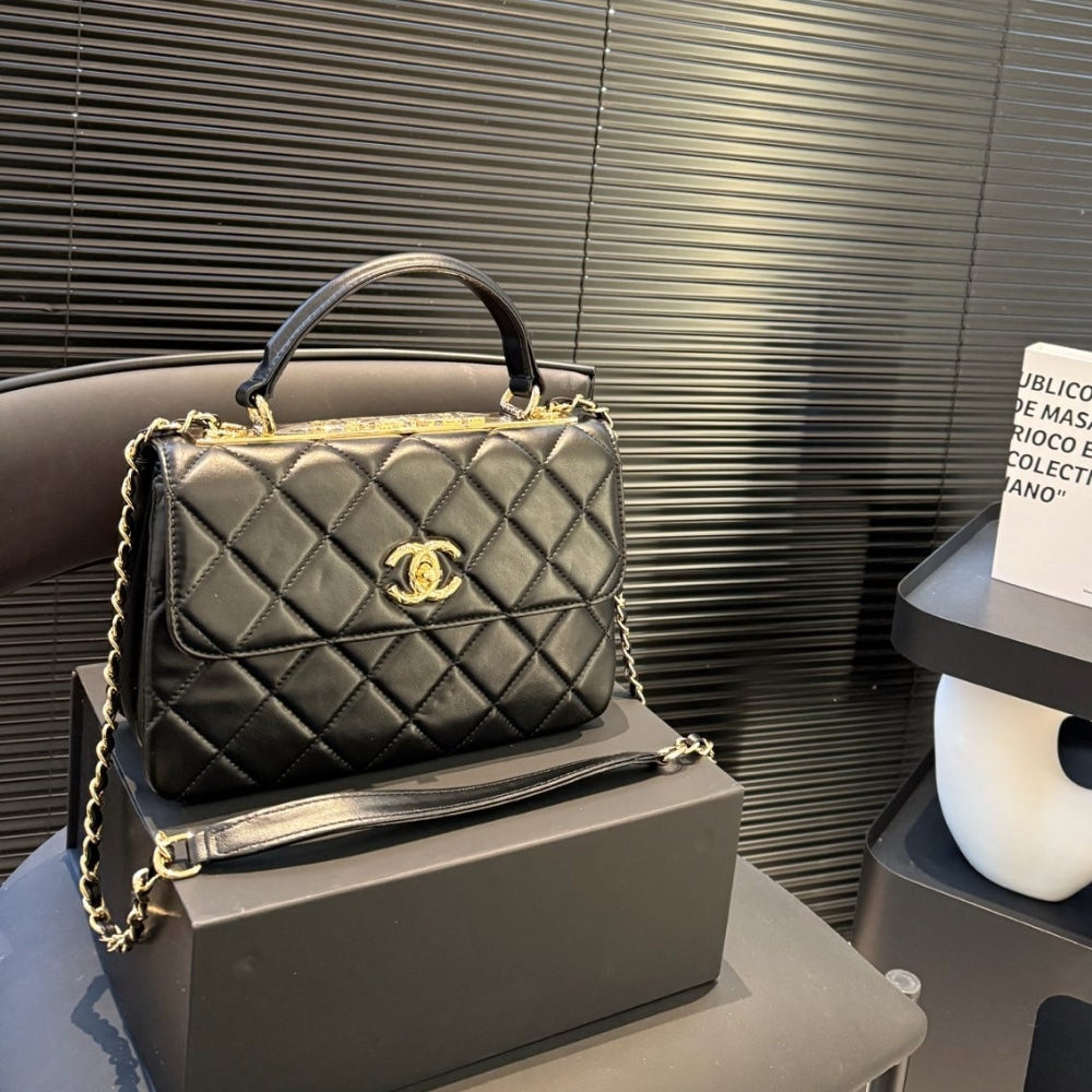 Chanel Flap Bag With Top Handle Black 25Cm/9.8in