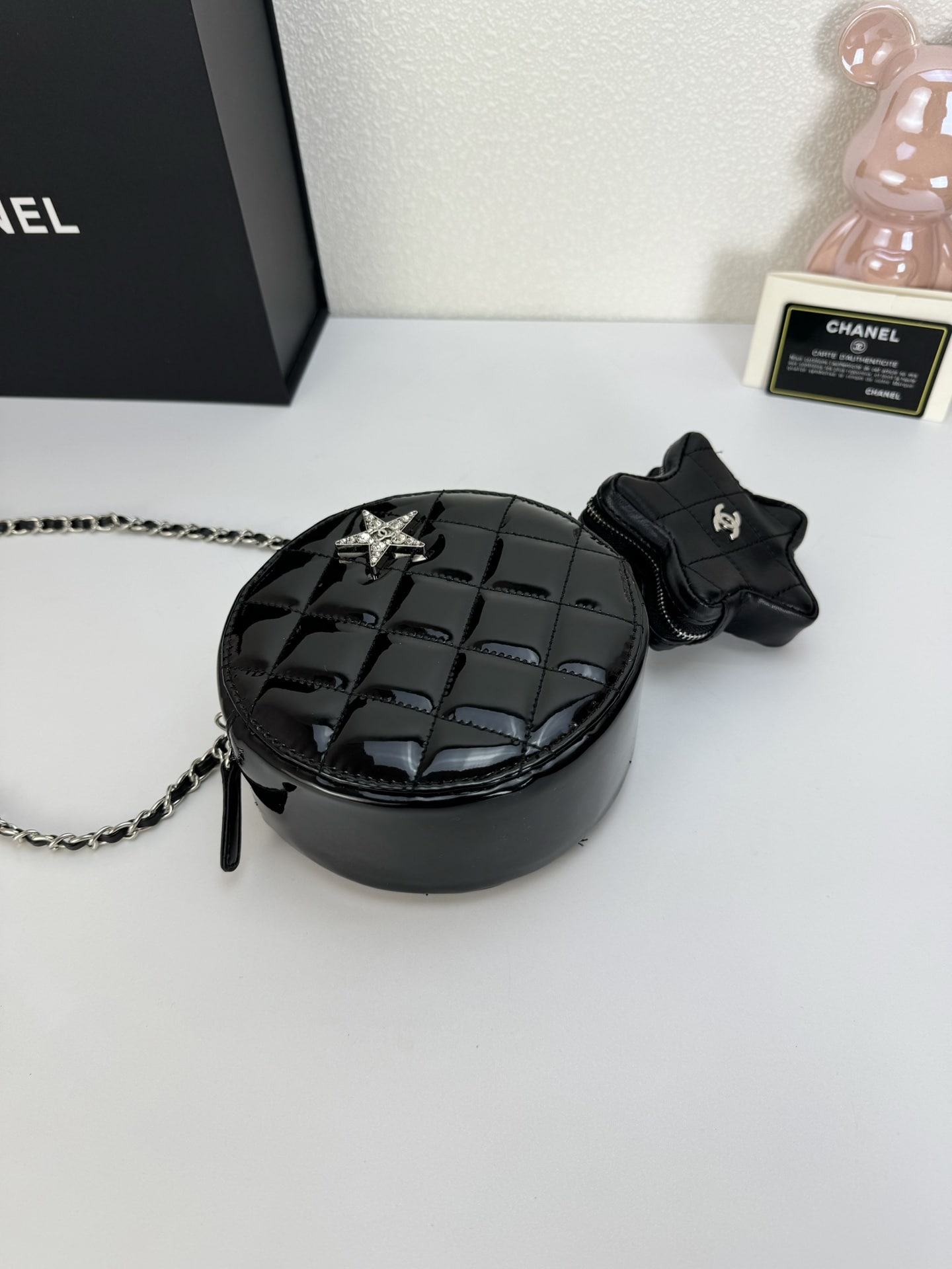 Chanel Round With Charm And Star Coin Purse Black 15Cm