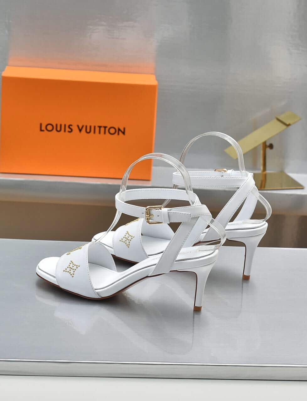 Louis Vuitton Open Toe High Heel Sandals White