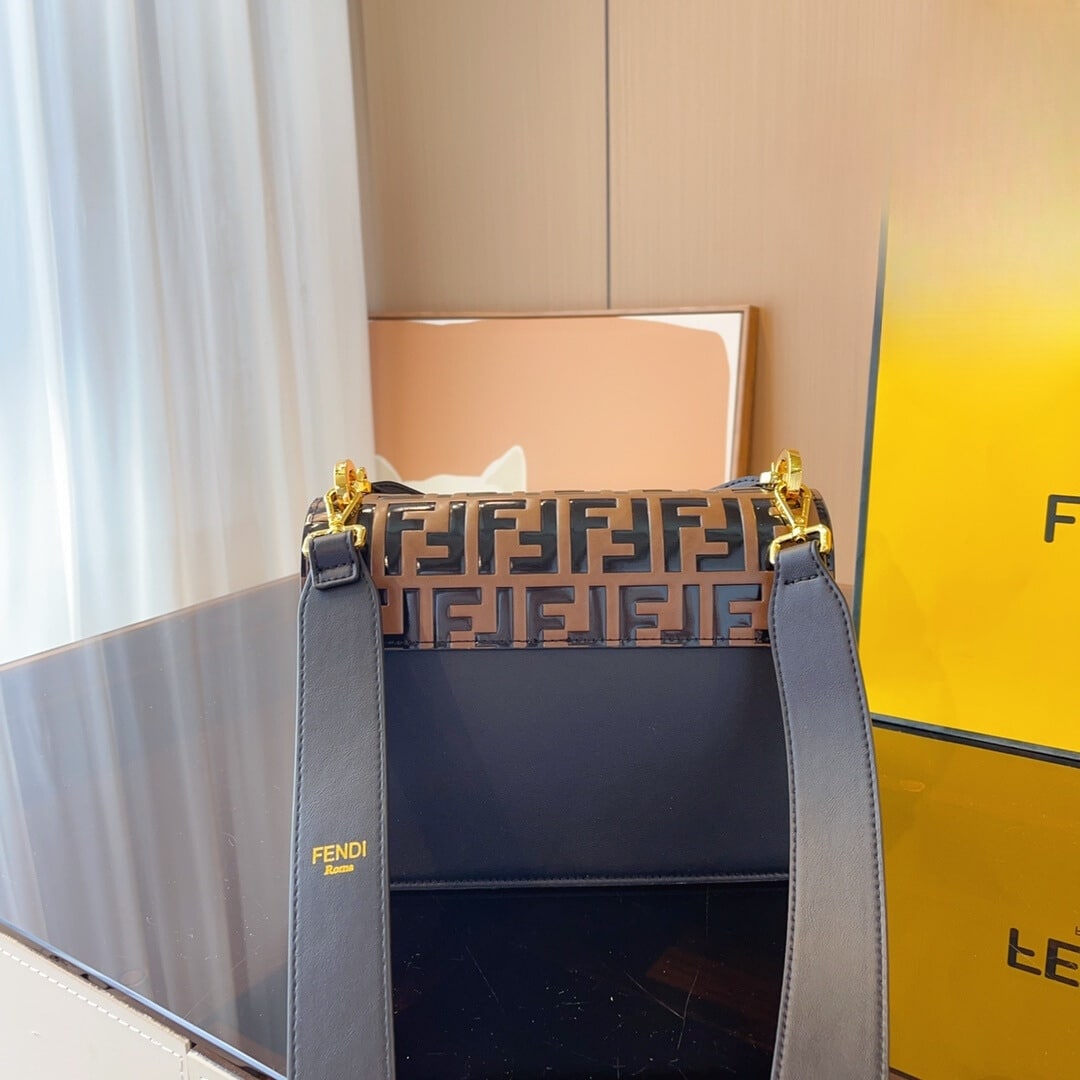 Fendi Kan I Leather Bag Brown 25Cm
