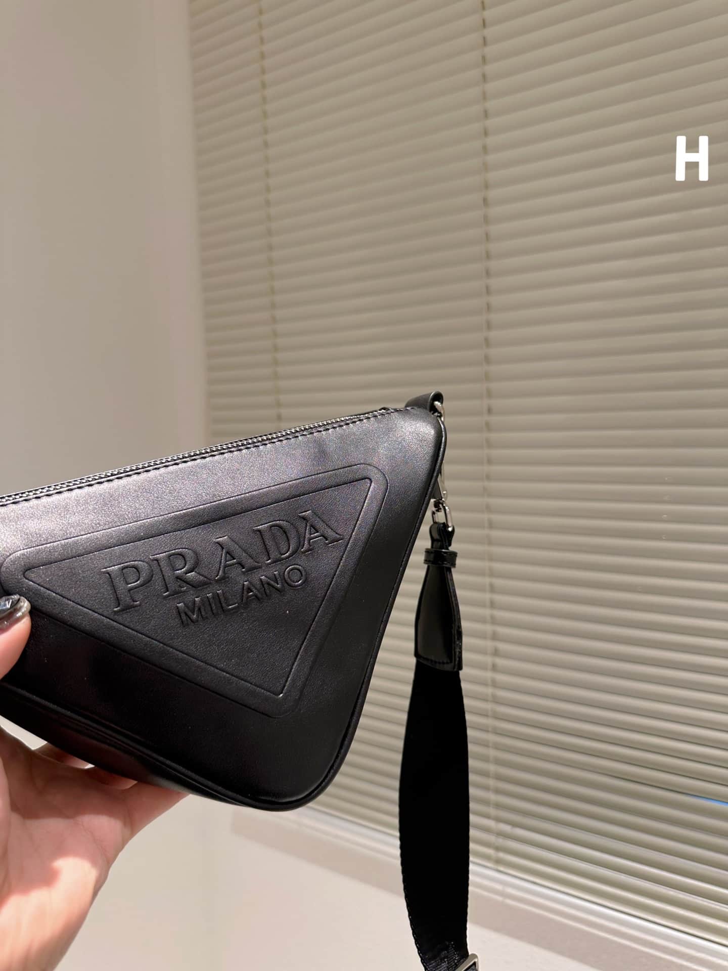 Prada Triangle Leather Mini Bag Black 27Cm