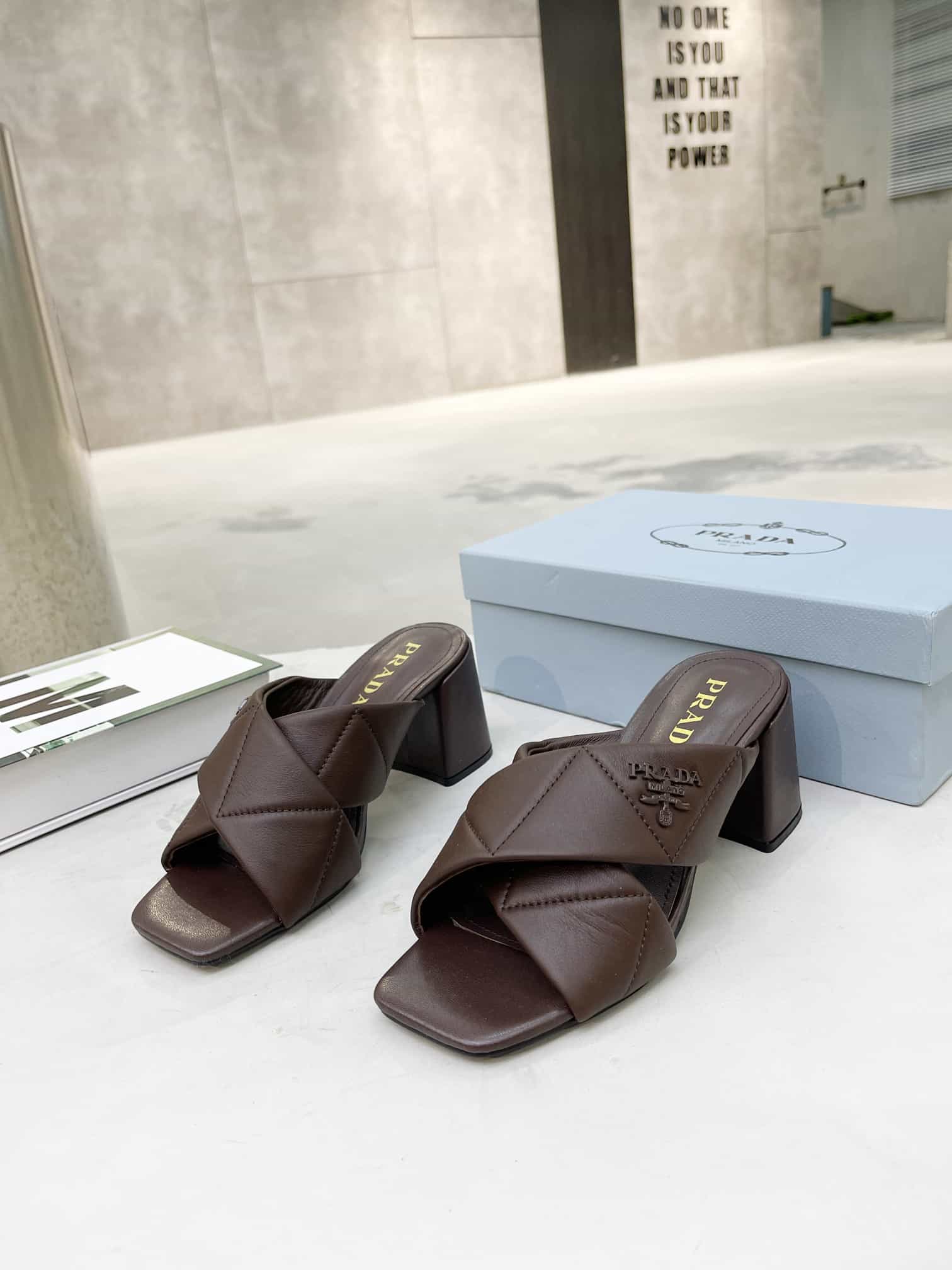 Prada Crossover Nappa Leather Sandals In Dark Brown