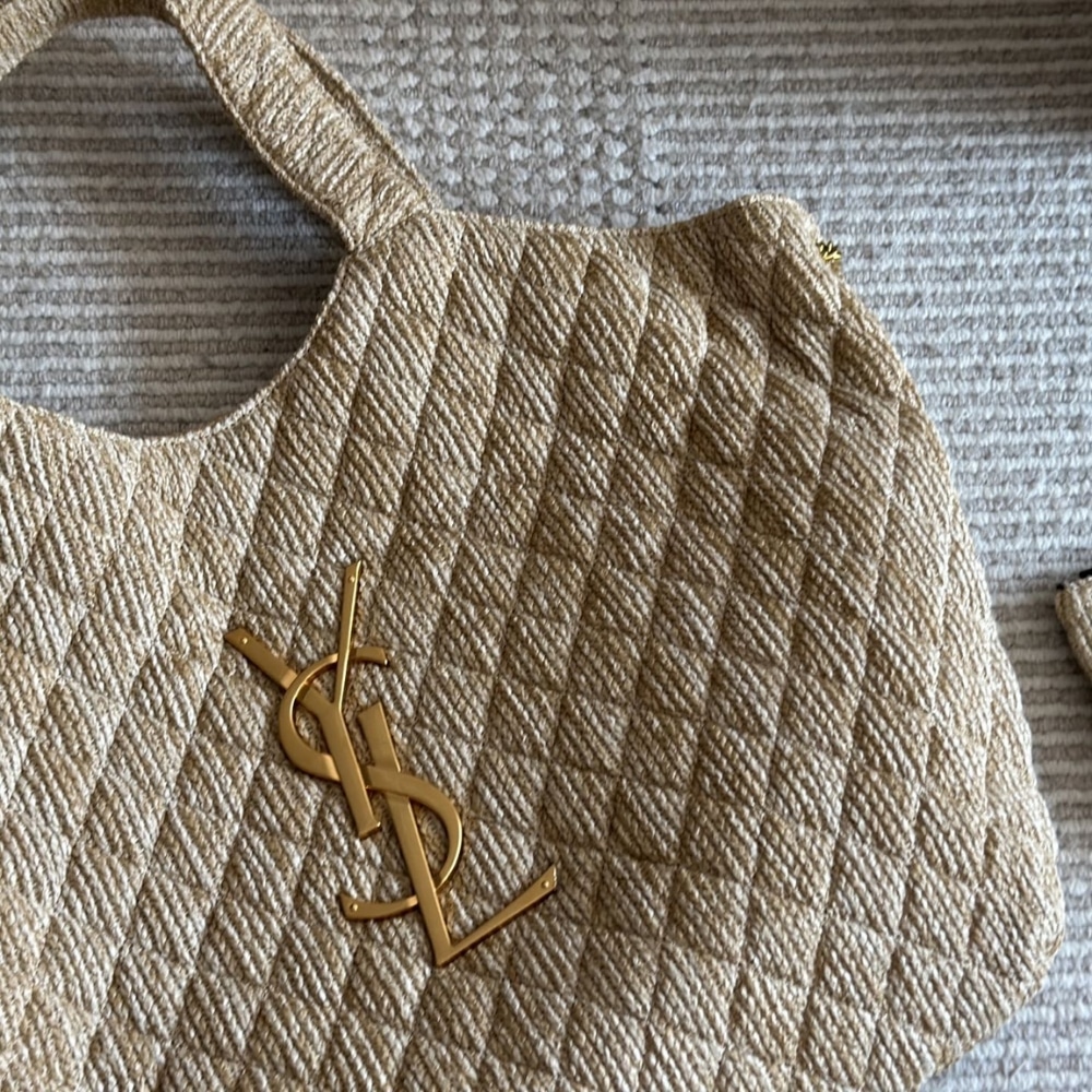Saint Laurent Raffia Maxi Tote Bag Beige 40Cm