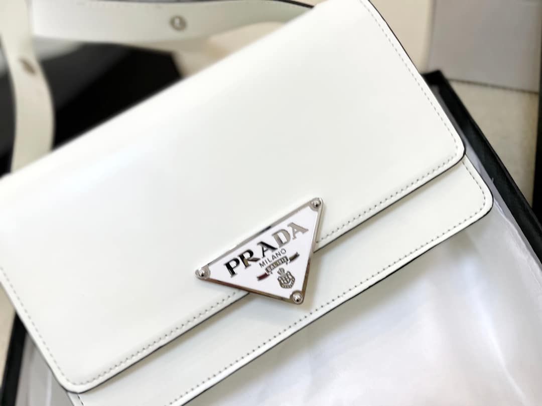 Prada Emblème Brushed-Leather Bag White 24cm