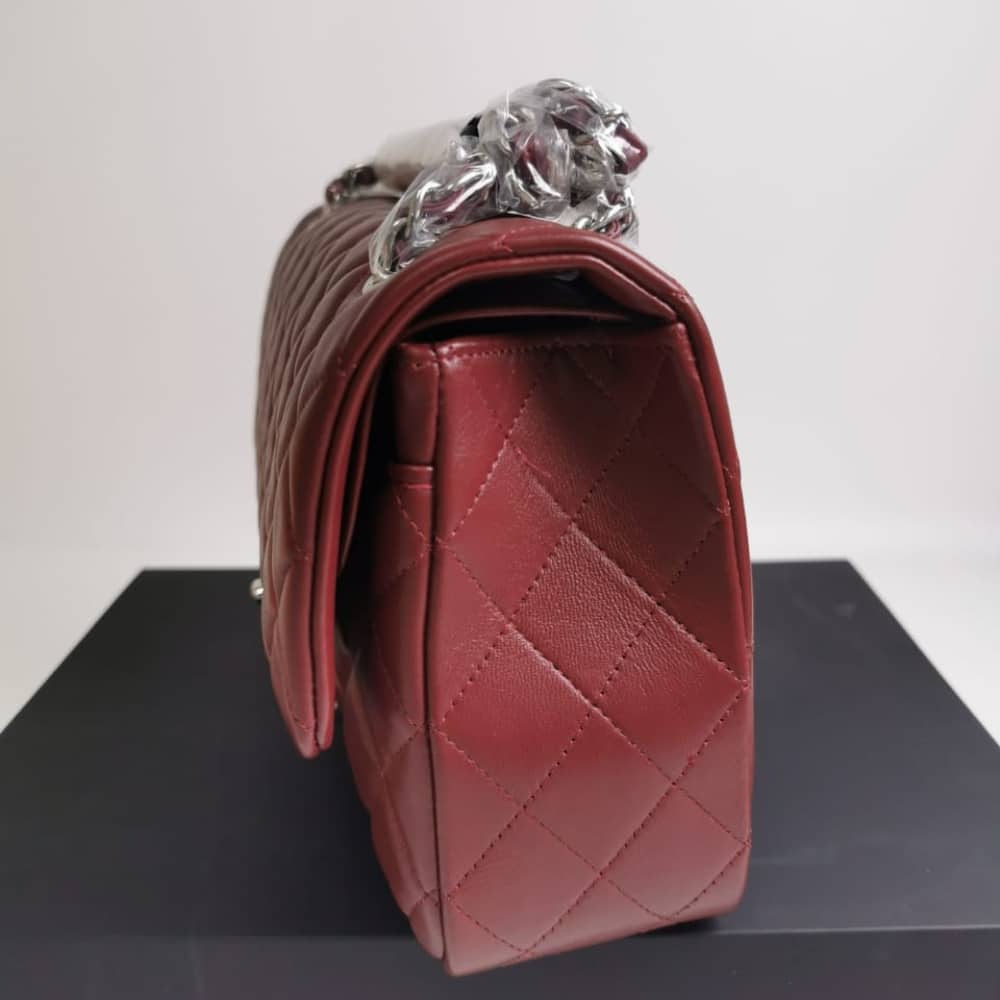 Chanel Medium Classic Flap Bag Silver Hardware Burgundy 25Cm A01113