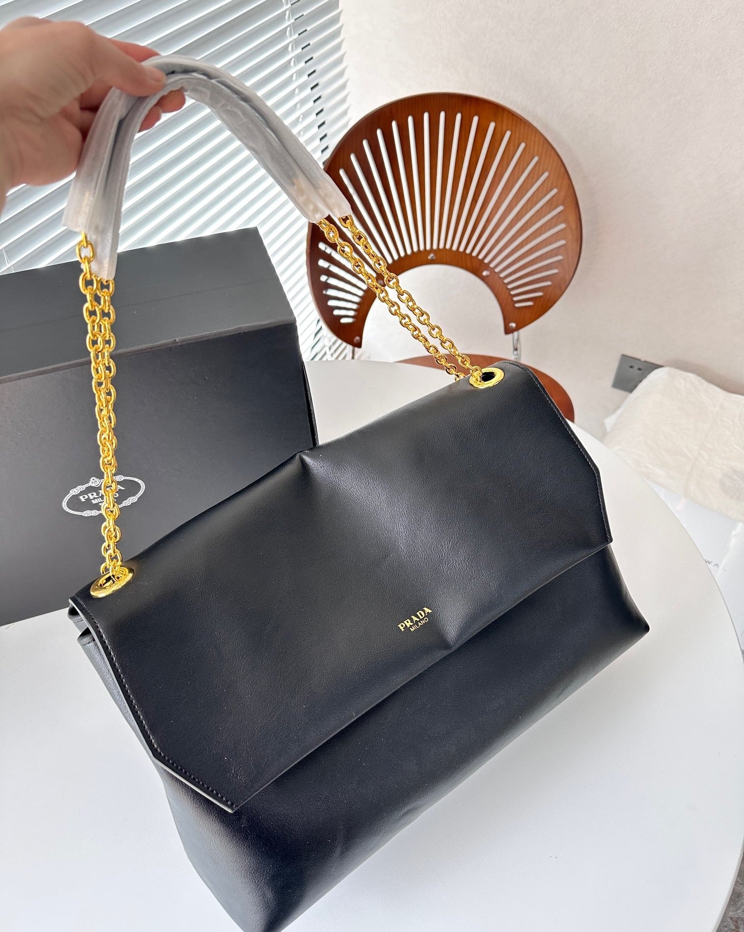 Prada Medium Leather Shoulder Bag Black 38Cm