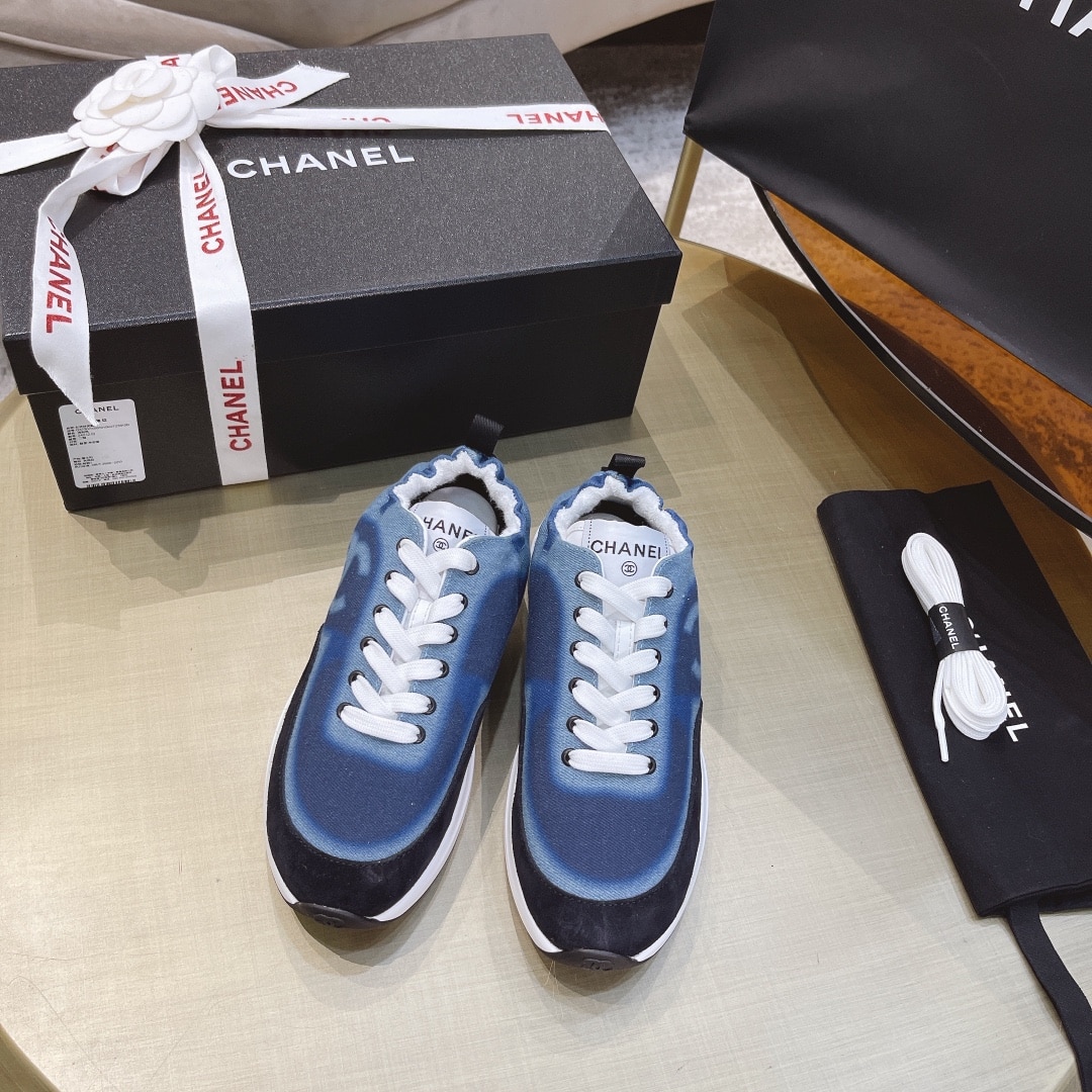 Chanel Neon Denim Lace Up Low Top Trainer Sneaker Blue G37494 Y55237 K2847