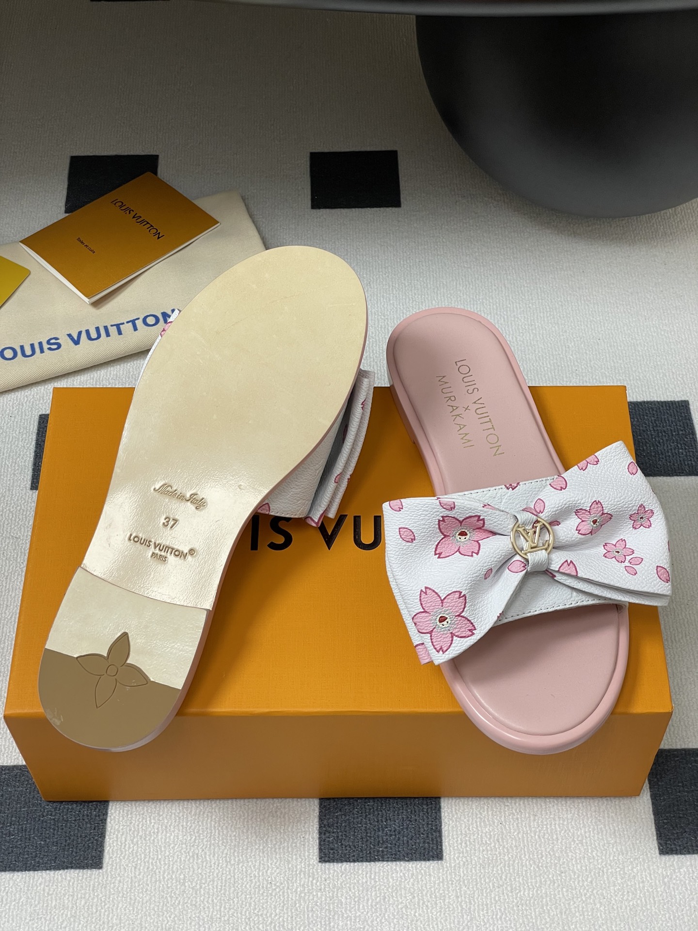 Louis Vuitton x Takashi Murakami Lily Flat Mule Bow Slide Sandals Pink Canvas 1AGVYA