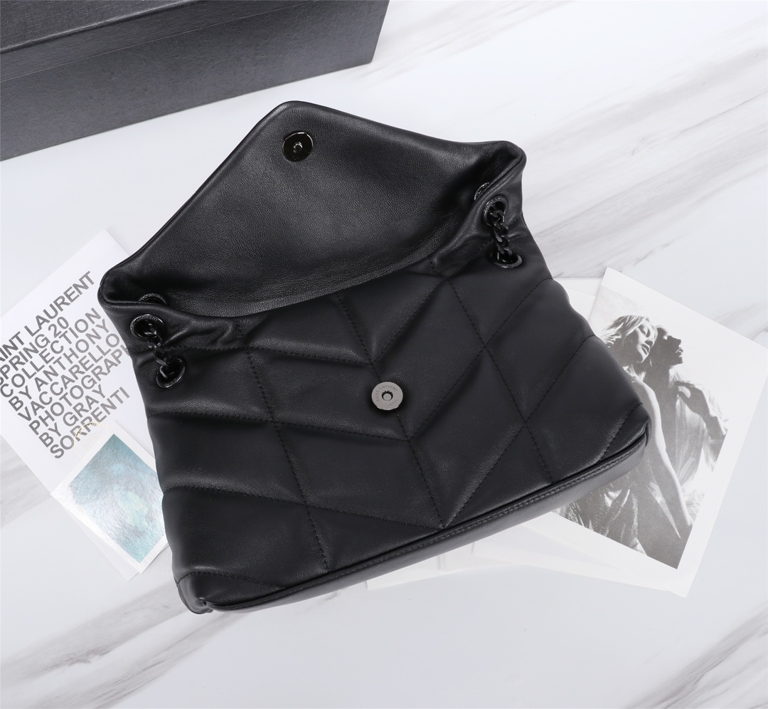 Saint Laurent Puffer Small Chain Bag In Quilted Black Noir