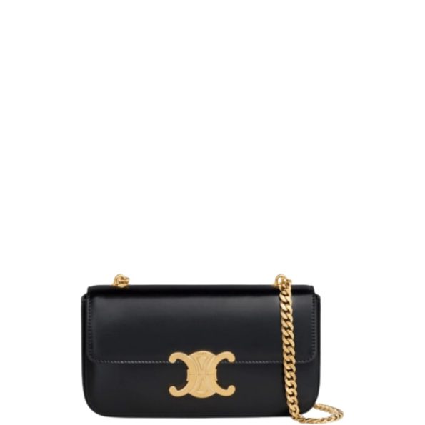 CELINE CHAIN BOX TRIOMPHE BAG IN SHINY CALFSKIN BLACK