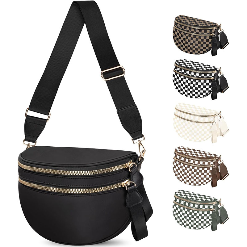 ARCTURA Spacious Nylon Checkered Crossbody Bum Bag for Women