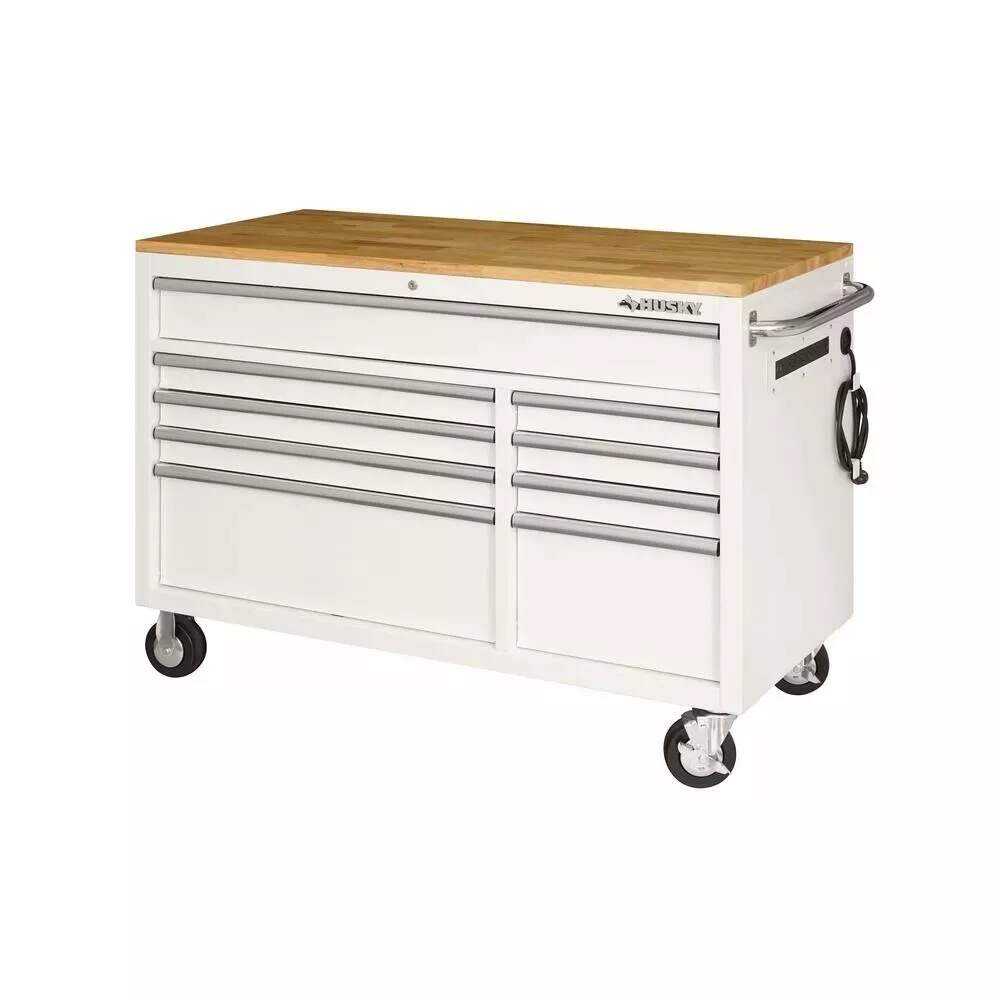 52 IN. 9-DRAWER MOBILE WORKBENCH IN GLOSS WHITE