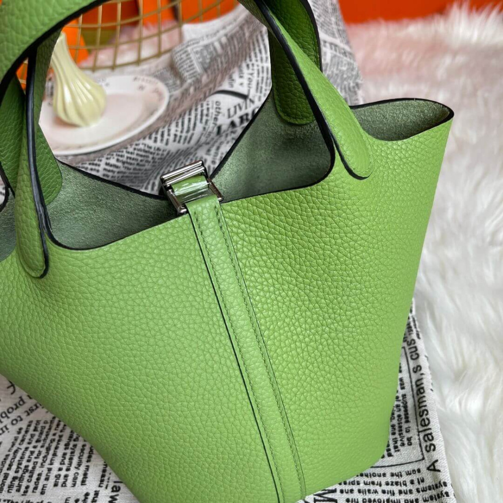 Hermes Picotin Lock Bag In Taurillon Clemence Vert Criquet 22Cm