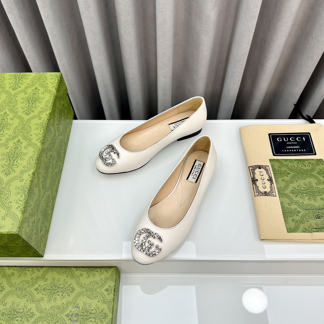 Gucci Crystal Gg Women’S Ballet Flat White