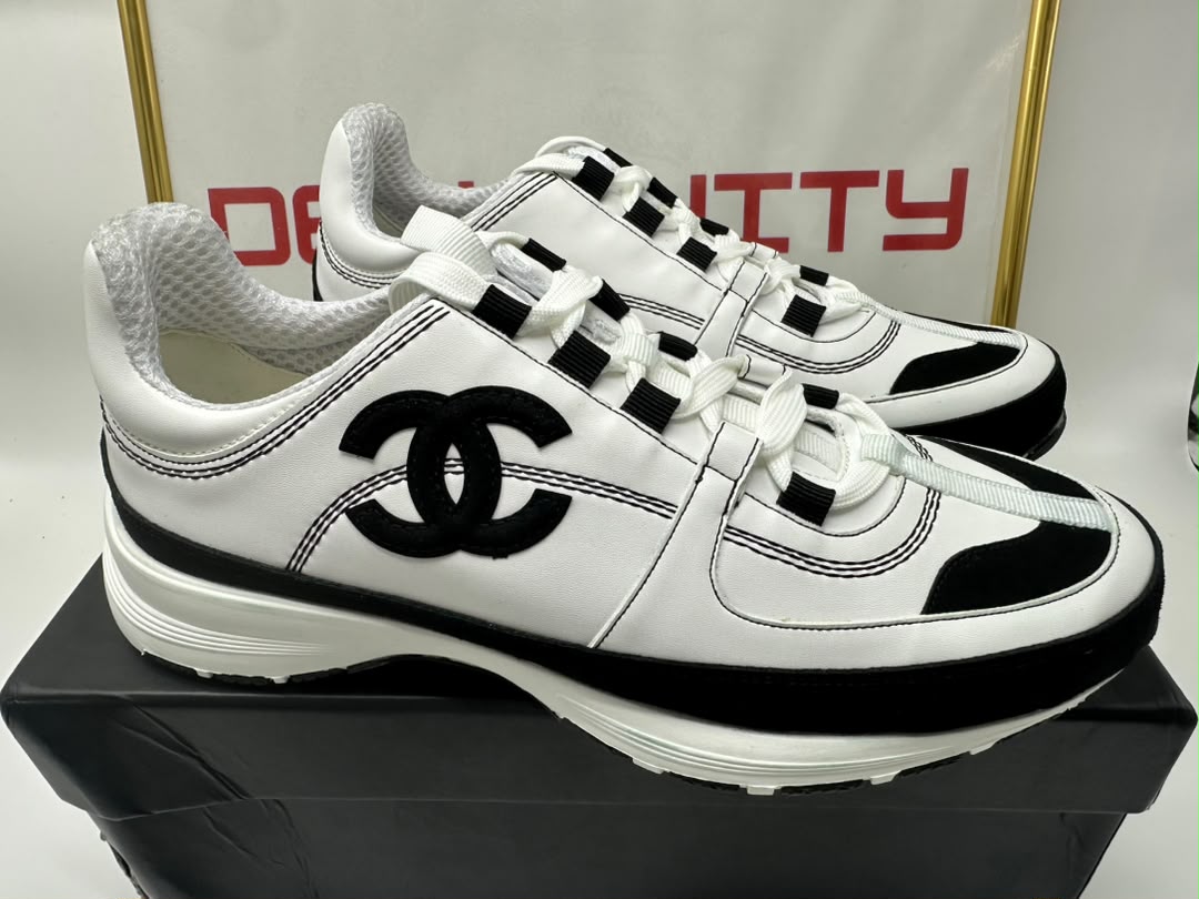 Chanel Lace Up Sneakers White Black