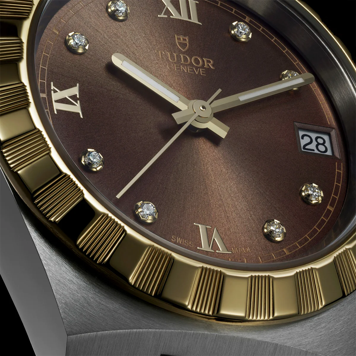 TUDOR Royal 38mm Two-Tone Brown Diamond Dial Automatic Bracelet Watch M28503-0008