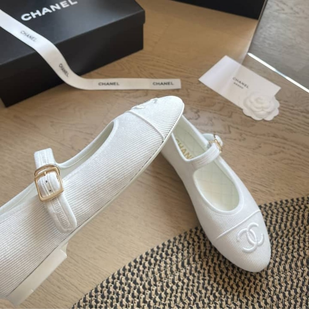 Chanel Mary Jane Ballet Flat White G45503 B16406 NX269