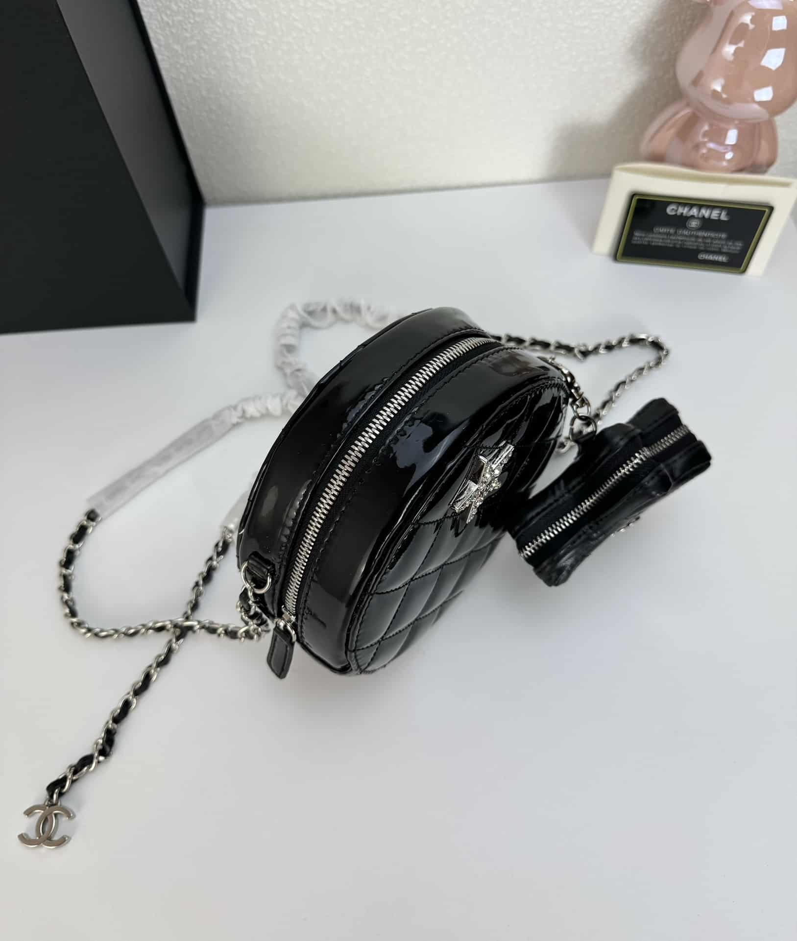 Chanel Round With Charm And Star Coin Purse Black 15Cm