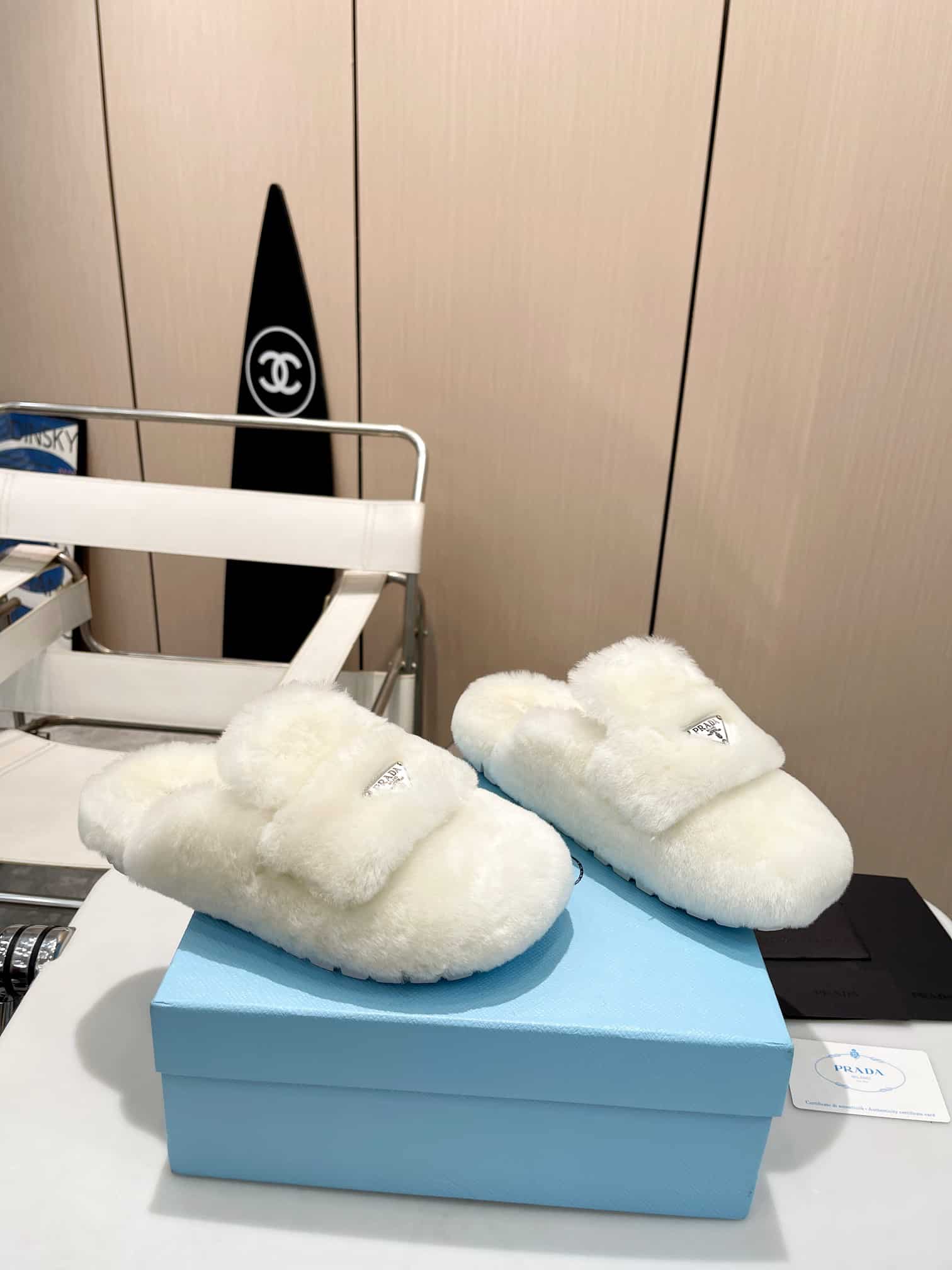 Prada Shearling Sabots White