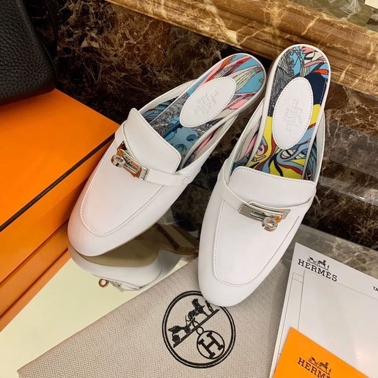 HERMES OZ MULE WHITE