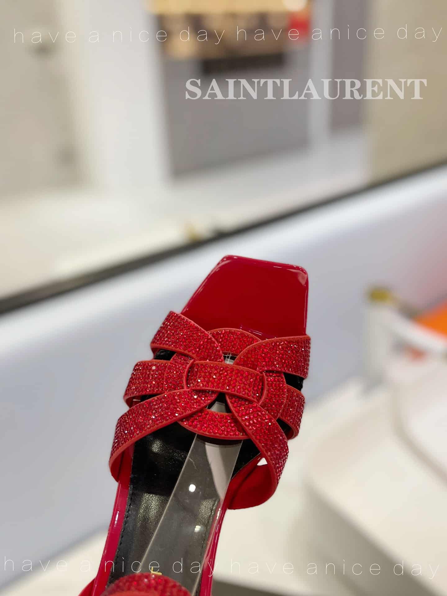 Saint Laurent Tribute Leather Sandals Metallic Red