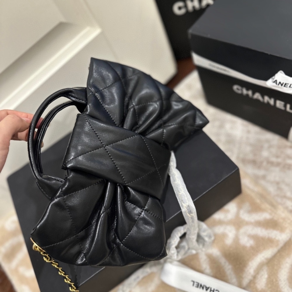 Chanel Mini Bow Bag Shiny And Gold Tone Metal Black 21Cm As5849 B22148 94305