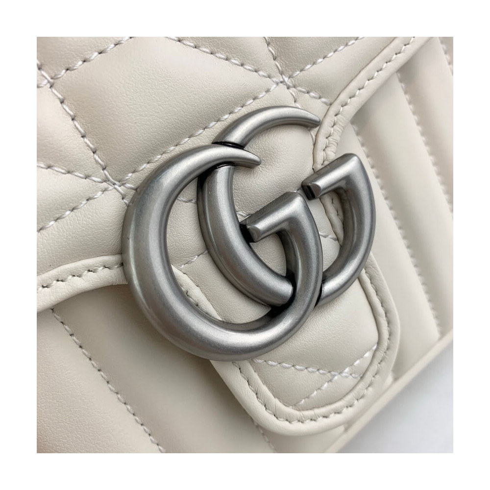 Gucci GG Marmont White Matelasse Leather Mini Top Handle Bag