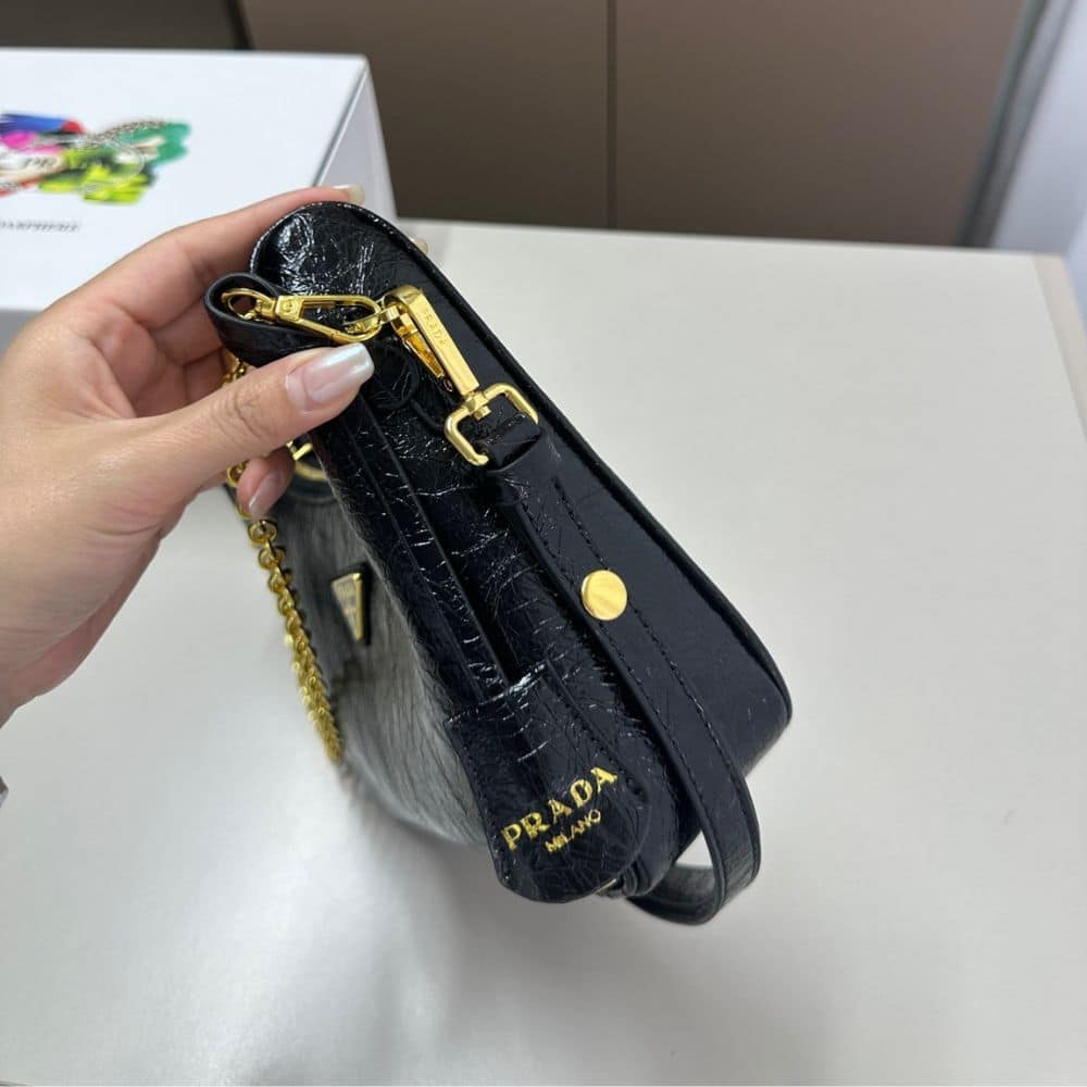 Prada Re Edition Mini Bag In Naplak Patent Leather Black 28Cm