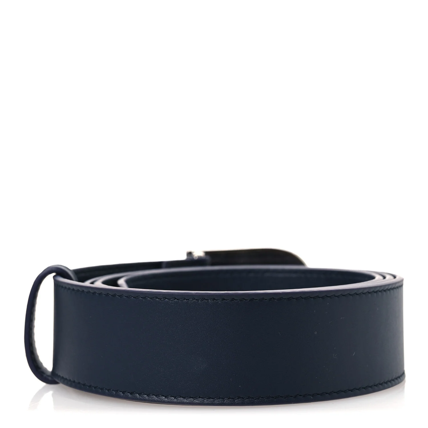 Moon Calfskin Round Plaque 35mm Belt 100 40 Navy