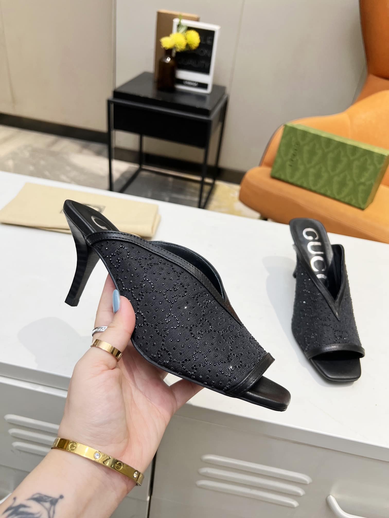 Gucci Black Gg Demi Embellished Black