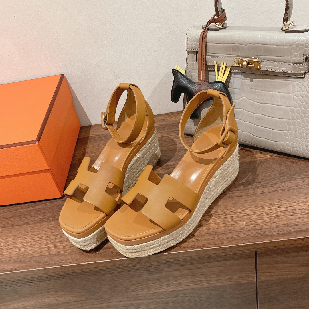 HERMES 40 ESPADRILLES BROWN DOLL