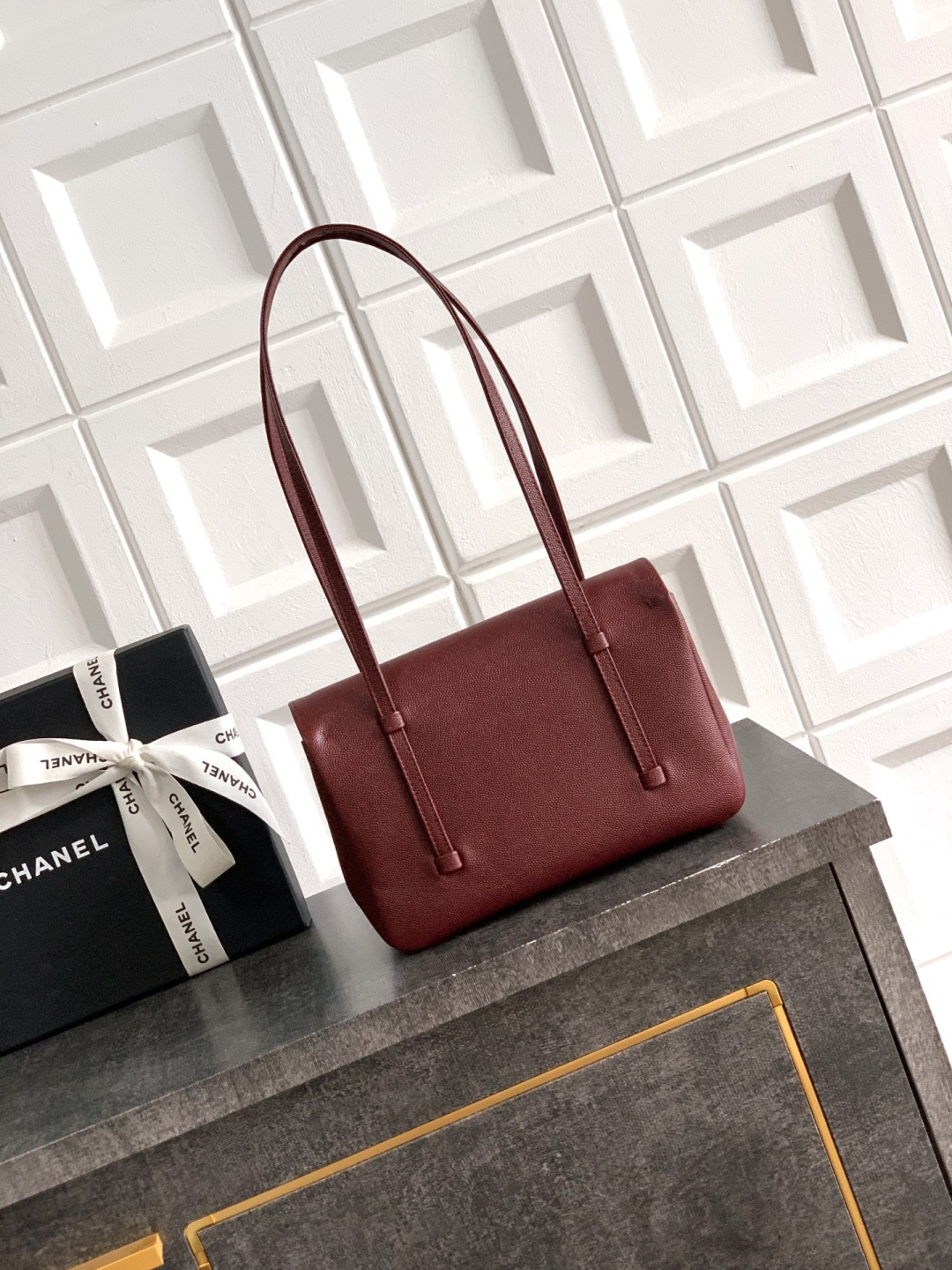 Preppy Coco Small Flap Bag (AS4818) in Burgundy Grained Calfskin with Gold-Tone Hardware, 26P Pre-Fall Collection