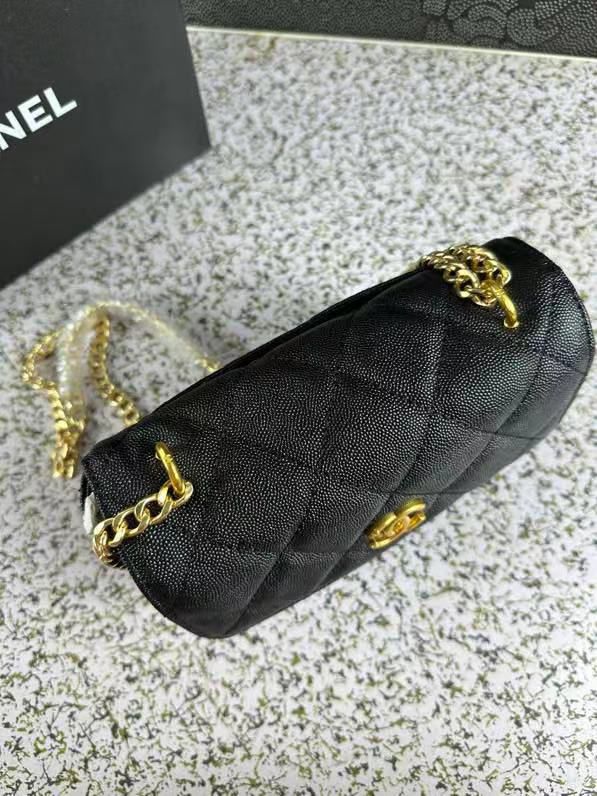 Chanel Pearl Crush Wallet On Chain Woc Black 18Cm/7in
