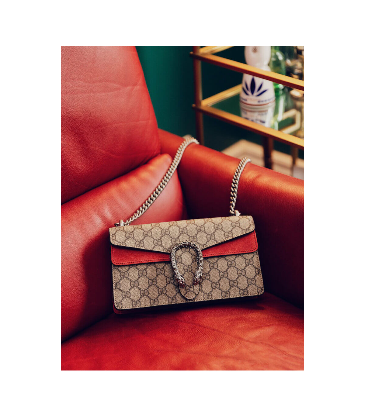Gucci Dionysus Small Shoulder Bag in GG Supreme with Crystals Red 25cm