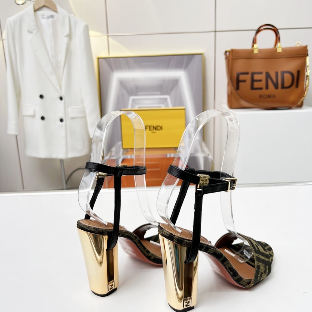 Fendi Delfina Ff Jacquard Medium Heeled Sandals Brown 8X8663Ajzff1D1C