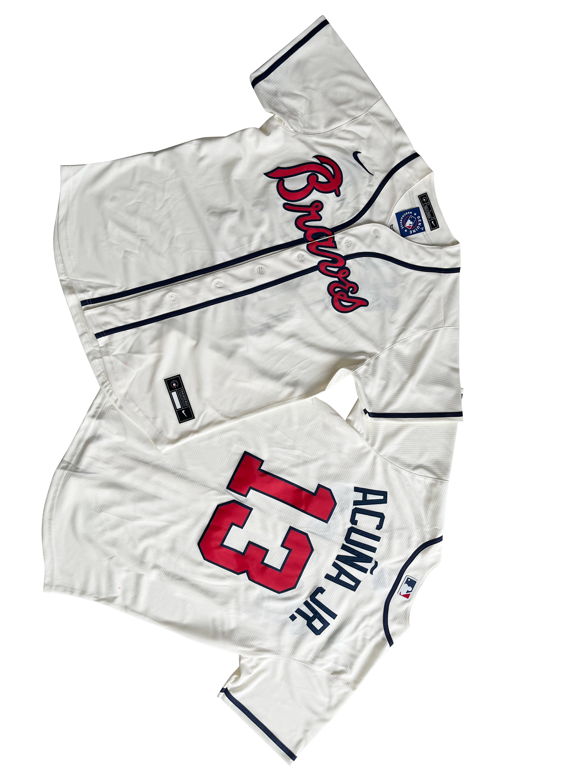 Men's Atlanta Braves 13# Ronald Acuna Jr.  Cream Home Replica Player Name Jersey