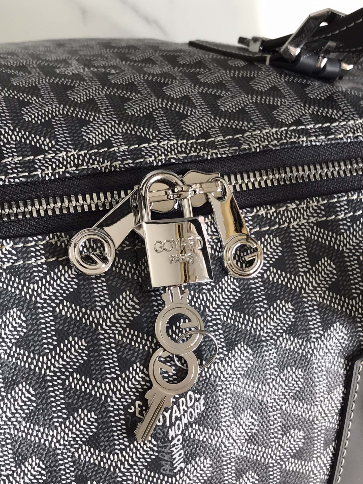 Goyard Boston 50 Bag Cm Gray Goyardine Canvas And Calfskin Trim
