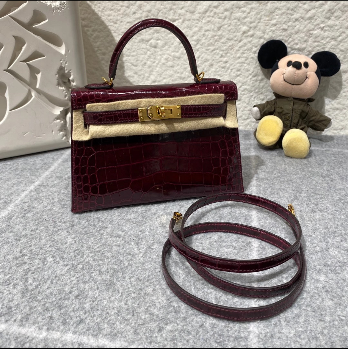 Kelly mini 20 Bordeaux red crocodile leather Custom