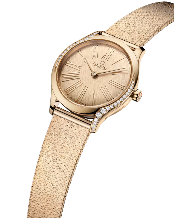 Omega De Ville Mini Trésor 26mm Yellow Dial with Diamonds Moonshine™ 18k Rose Gold Bracelet 428.55.26.60.99.001