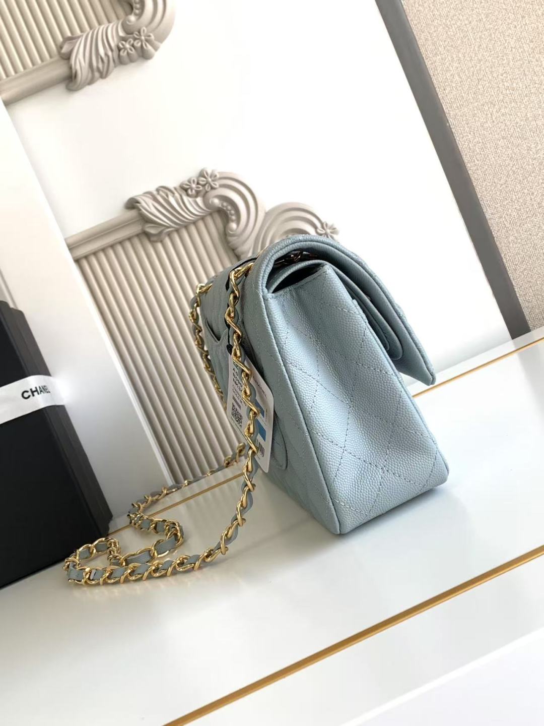 Chanel Classic Flap Bag 25 cm Light Blue Caviar Gold-Tone Hardware A01112
