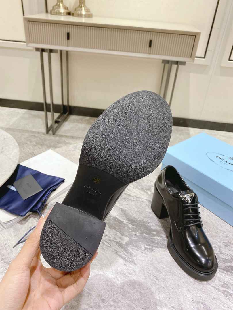 Prada Heeled Brushed Leather Lace-Ups Black 1E976M055F0002F085